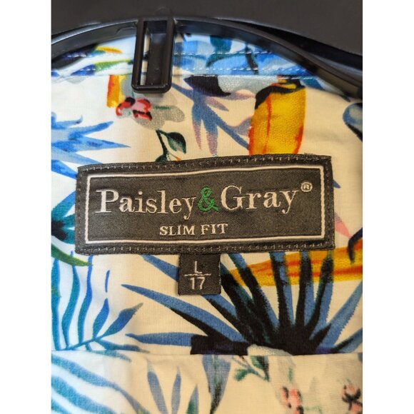Paisley & Gray Slim Fit Tropical Toucan Parrot Orchid Print Button-Up Shirt L 17 - Picture 4 of 4